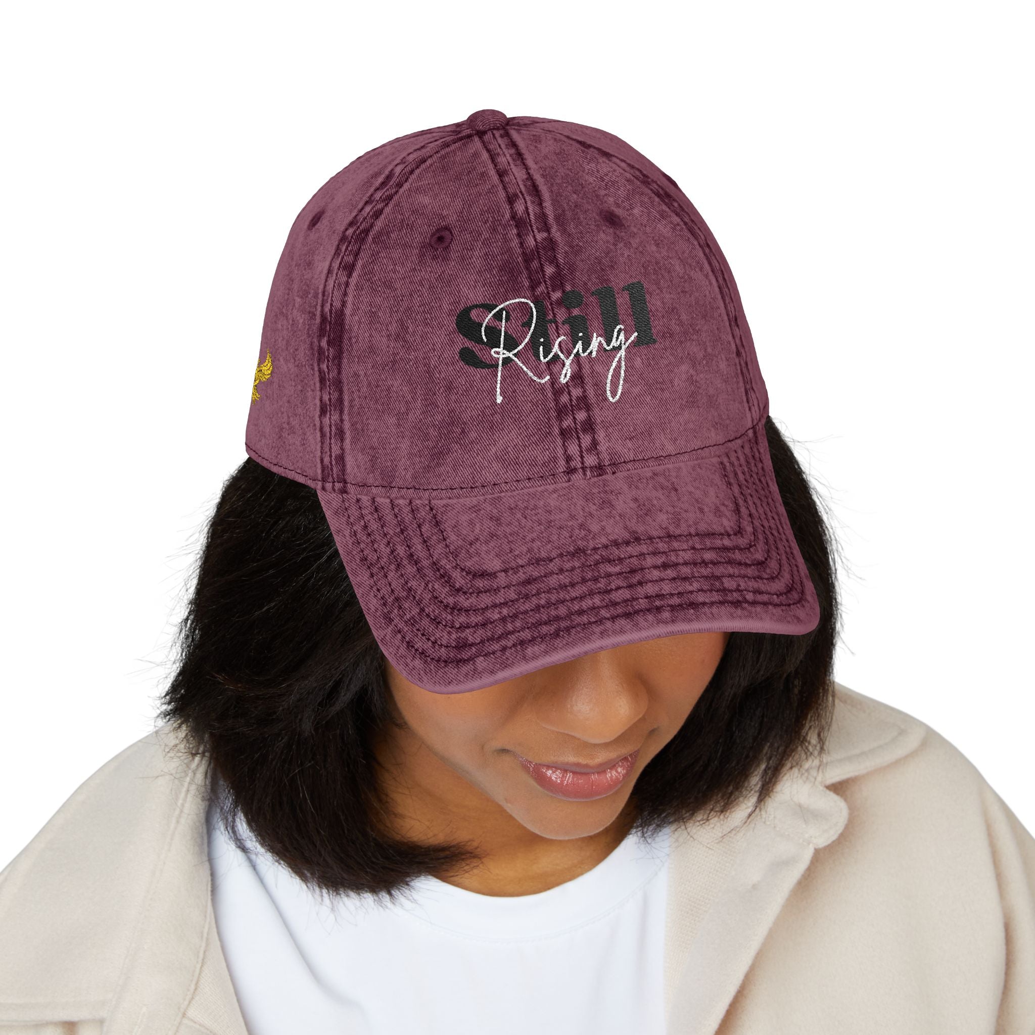 Still Rising™ Distressed Embroidered Hat For Women — Red, Charcoal or Maroon