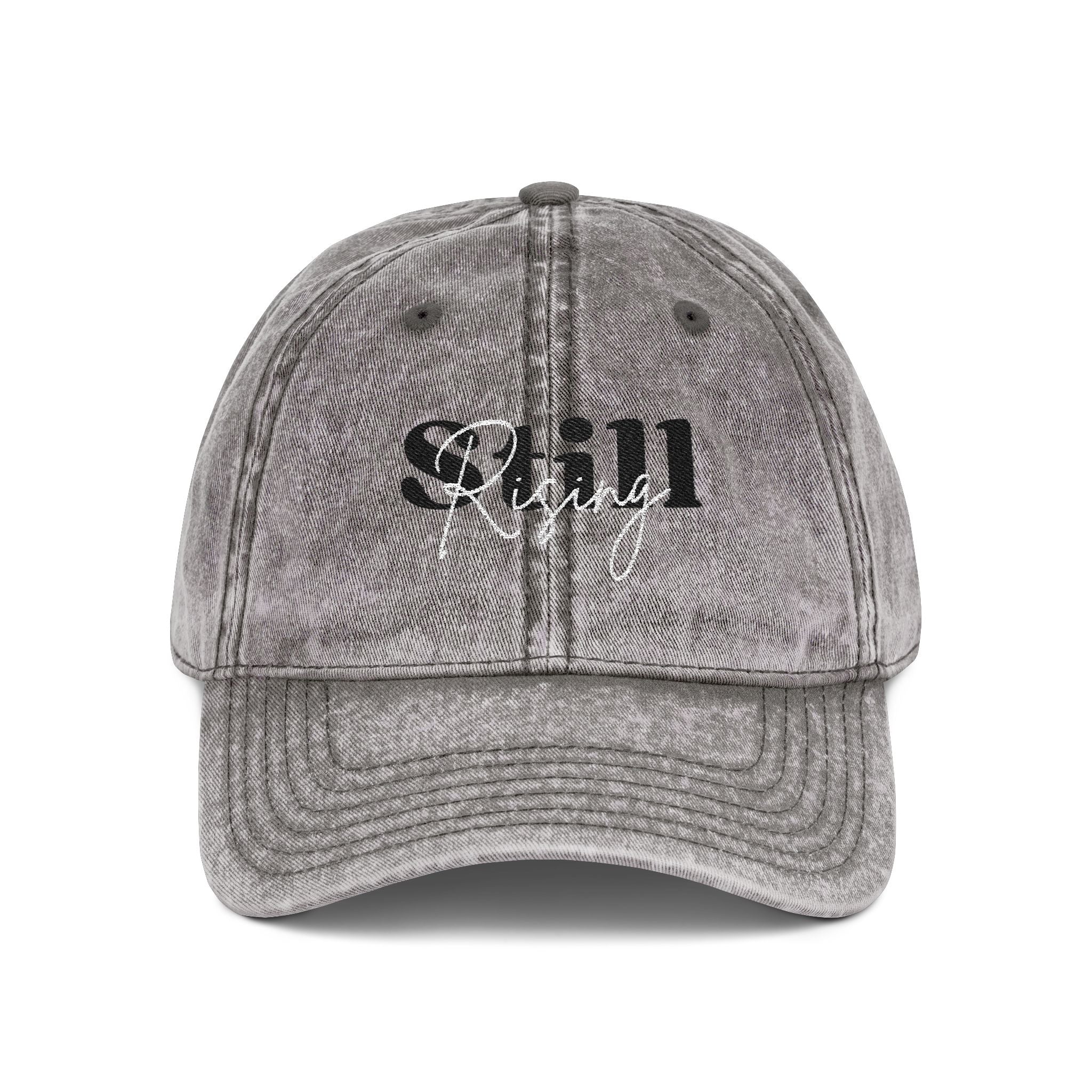 Distressed "Still Rising" Embroidered Baseball Cap — Red, Charcoal or Maroon